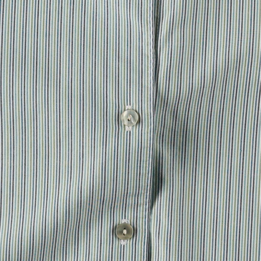 Eddie Bauer Multi-stripe Open Collar Long-Sleeve Cotton Stripe Shirt (Women's Size S) cotton Emerald green Vintage Second Hand