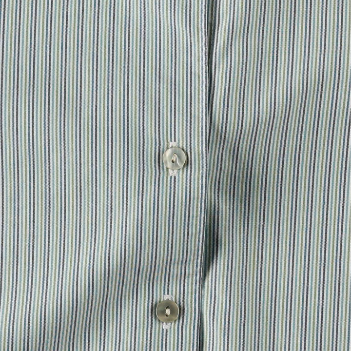 Eddie Bauer Multi-stripe Open Collar Long-Sleeve Cotton Stripe Shirt (Women's Size S) cotton Emerald green Vintage Second Hand