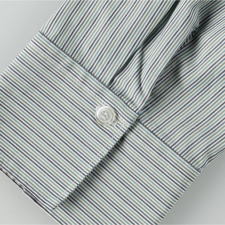 Eddie Bauer Multi-stripe Open Collar Long-Sleeve Cotton Stripe Shirt (Women's Size S) cotton Emerald green Vintage Second Hand