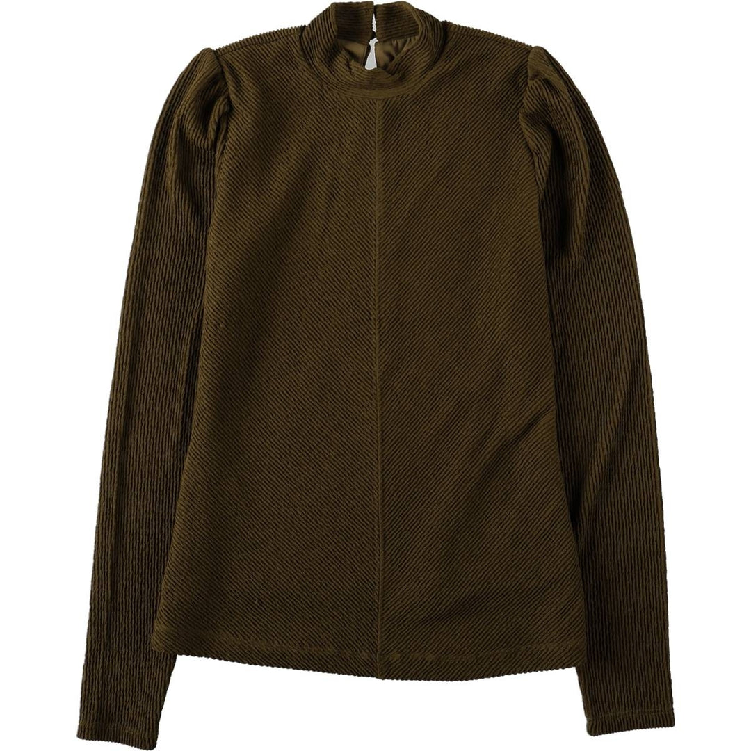 DOWNEAST Puff Sleeve Mock Neck Long Sleeve Pullover Blouse (Women's Size XS) polyester Khaki type Vintage Second Hand