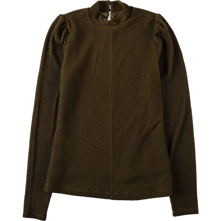 DOWNEAST Puff Sleeve Mock Neck Long Sleeve Pullover Blouse (Women's Size XS) polyester Khaki type Vintage Second Hand