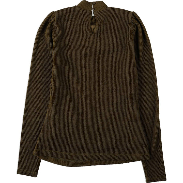 DOWNEAST Puff Sleeve Mock Neck Long Sleeve Pullover Blouse (Women's Size XS) polyester Khaki type Vintage Second Hand