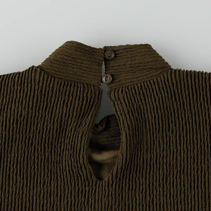 DOWNEAST Puff Sleeve Mock Neck Long Sleeve Pullover Blouse (Women's Size XS) polyester Khaki type Vintage Second Hand