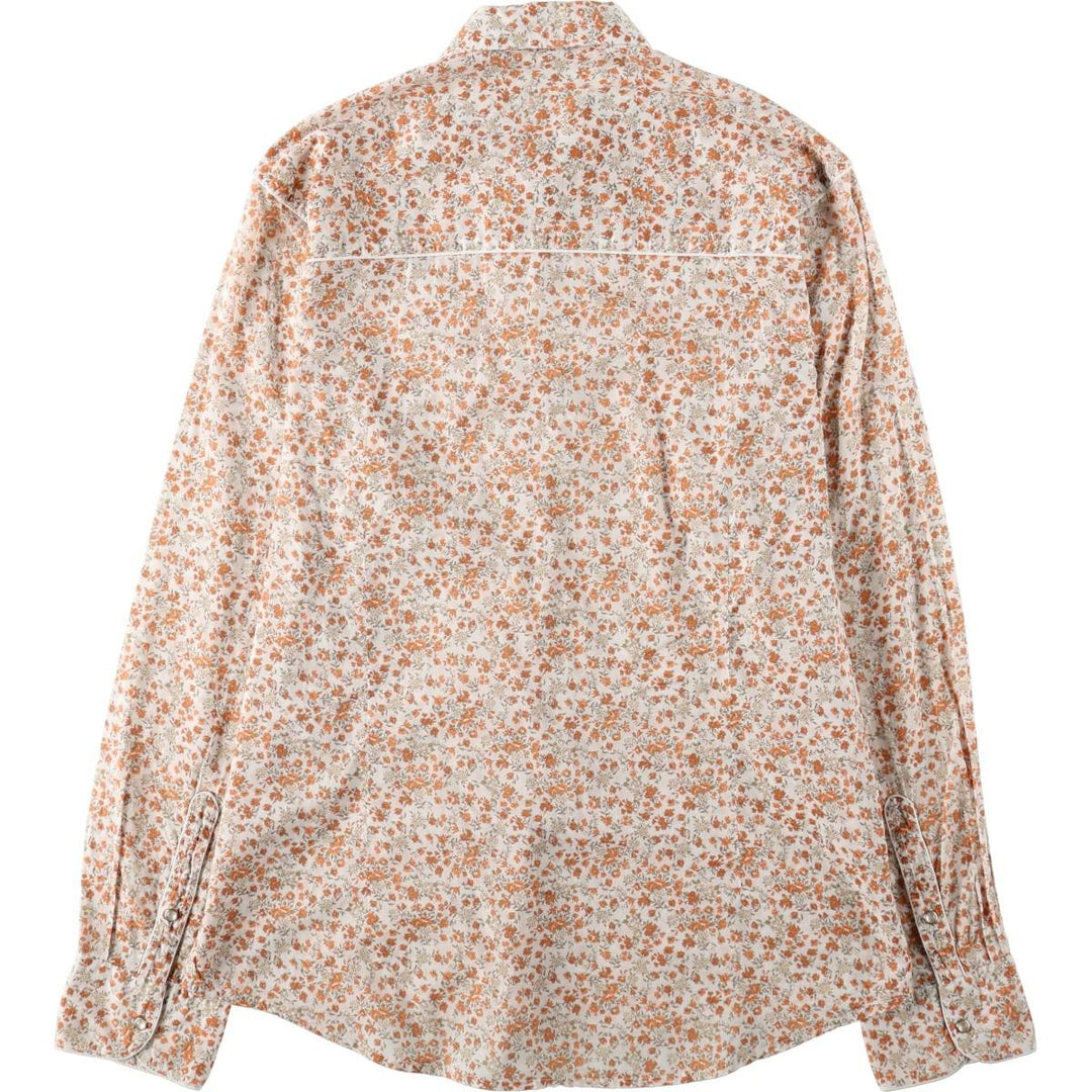KENNETH COLE REACTION Floral Print Long-Sleeve Western Shirt (Women's Size M) cotton white type Vintage Second Hand