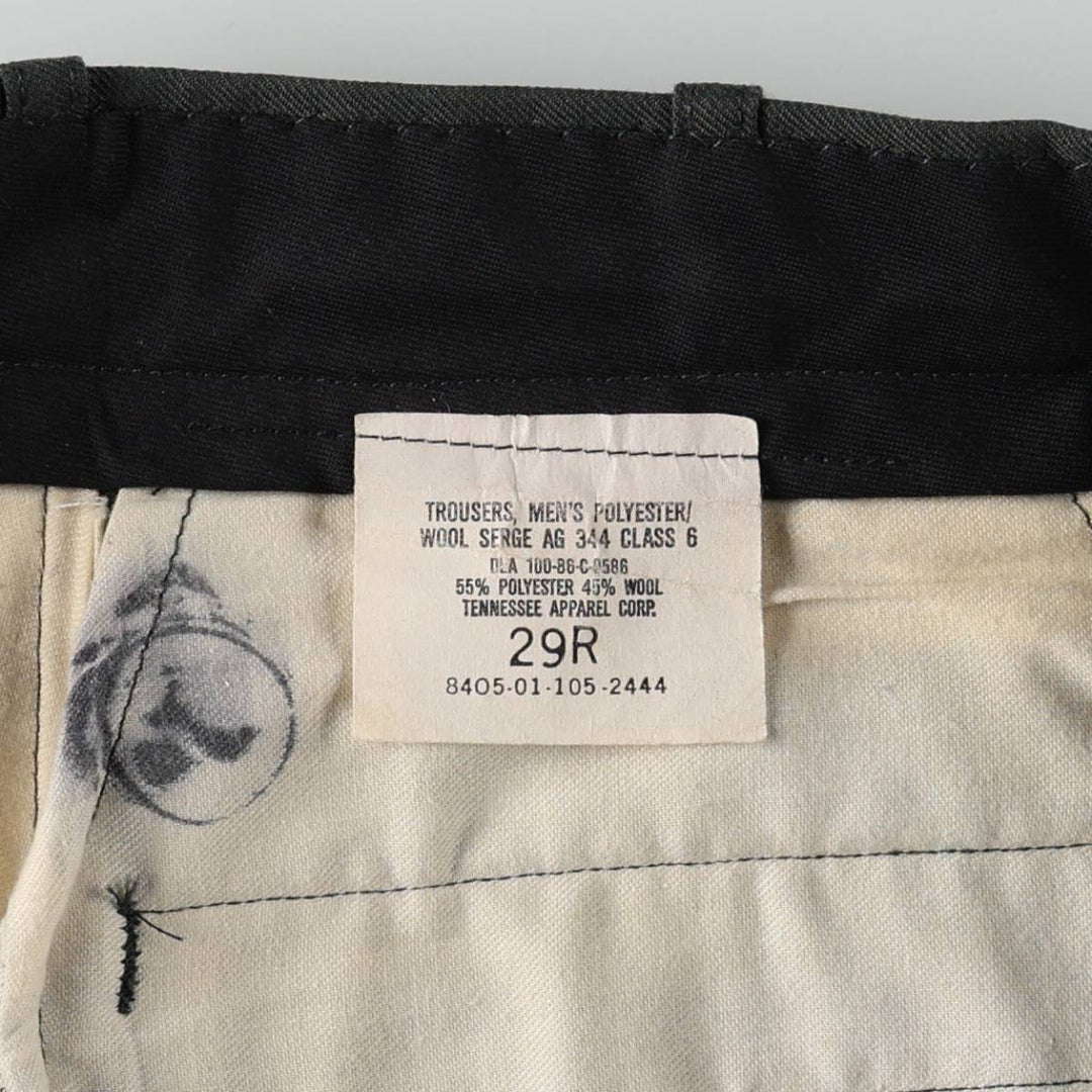 1980'S US Military Issue Men's Polyester Wool Trousers, Serge AG 344 Class 6, Made in USA, Size 29R (equivalent to Men's W28) polyester Khaki type Vintage Second Hand
