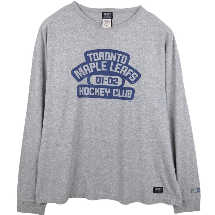 ROOTS NHL TORONTO MAPLE LEAFS Long-Sleeve T-Shirt, Made in Canada, Men's Size L (approx.) cotton gray type Vintage Second Hand