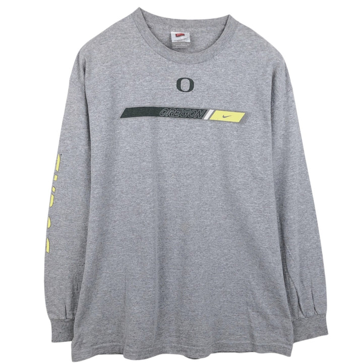 Nike Oregon University College Long-Sleeve T-Shirt (Men's Size L) cotton gray type Vintage Second Hand