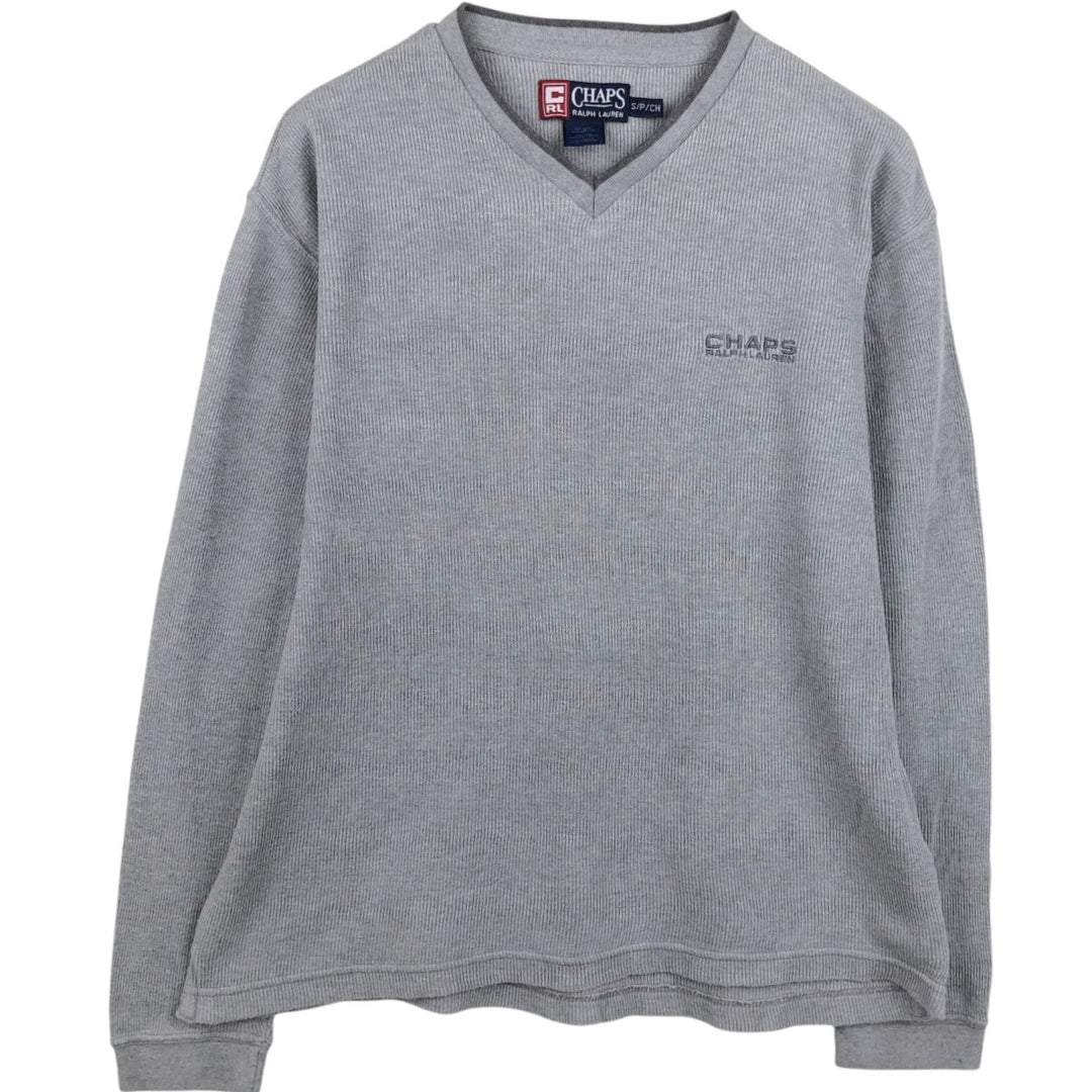 Ralph Lauren CHAPS V-neck Long-Sleeve T-Shirt (Men's Size S) cotton gray type Vintage Second Hand
