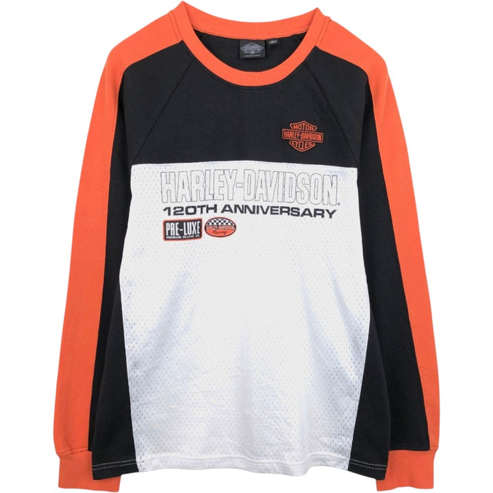 Harley-Davidson Motorcycle Mesh Long-Sleeve T-Shirt (Men's Size L) cotton black type Vintage Second Hand