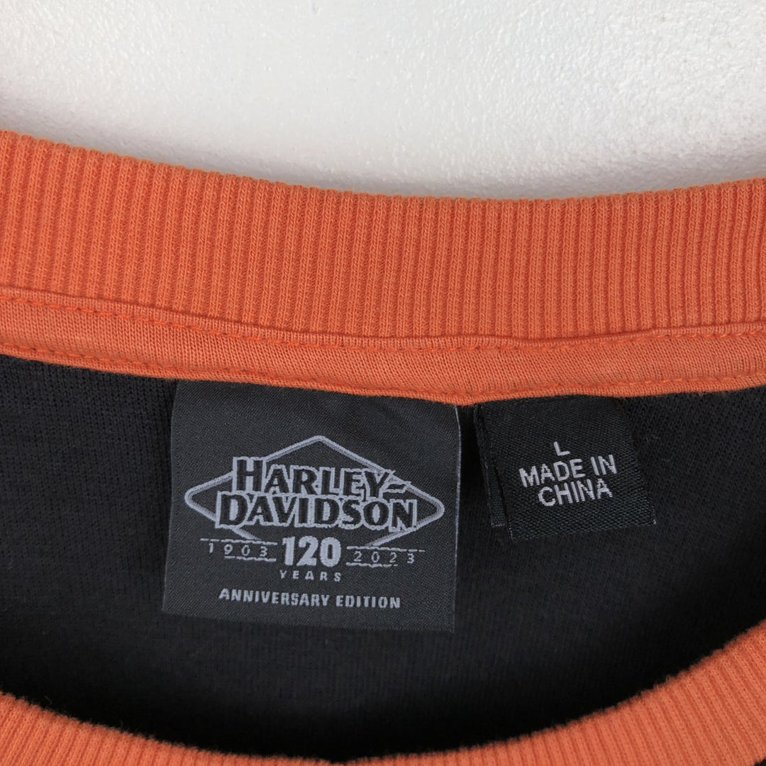 Harley-Davidson Motorcycle Mesh Long-Sleeve T-Shirt (Men's Size L) cotton black type Vintage Second Hand