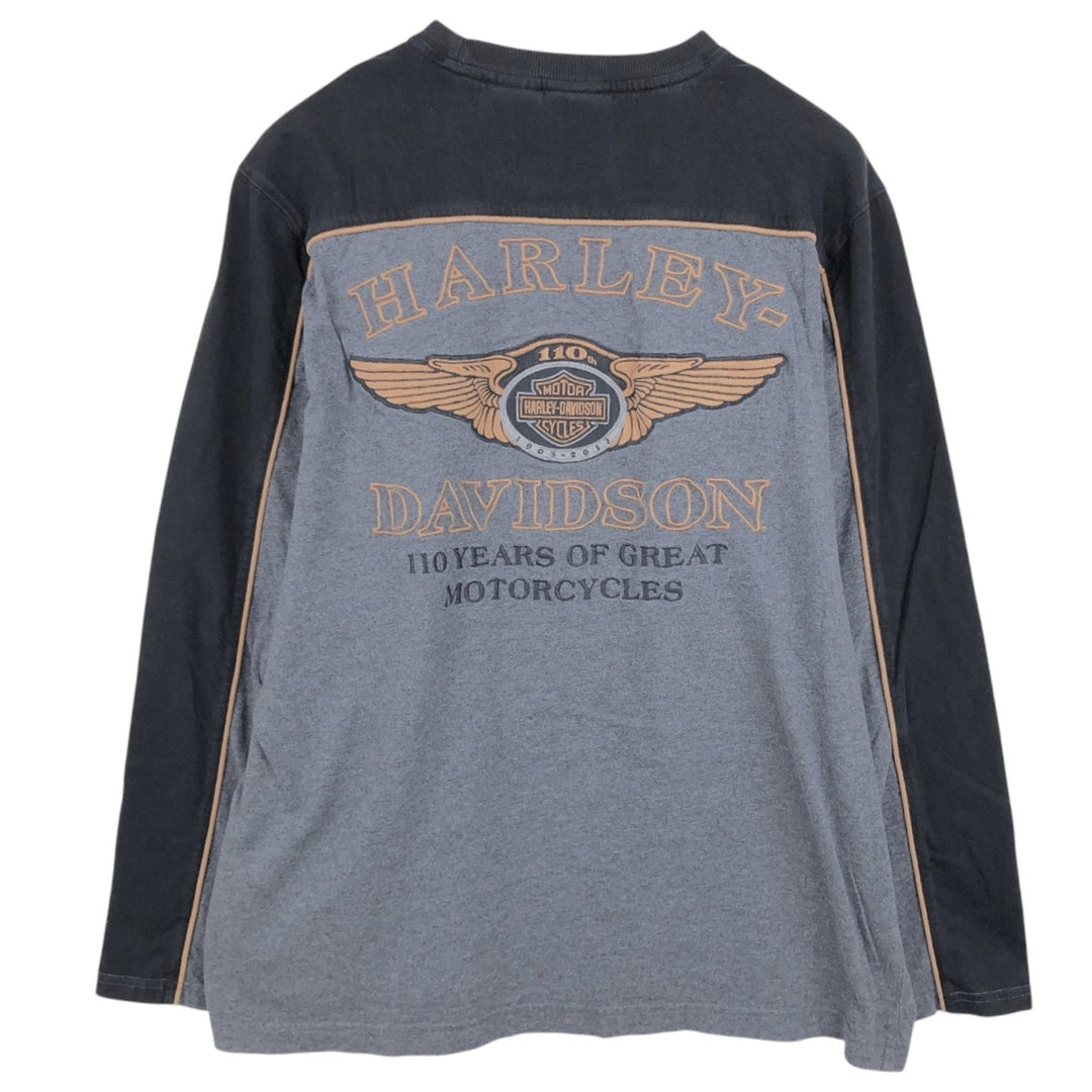 Harley-Davidson Long Sleeve T-Shirt, Men's XL Size cotton gray type Vintage Second Hand