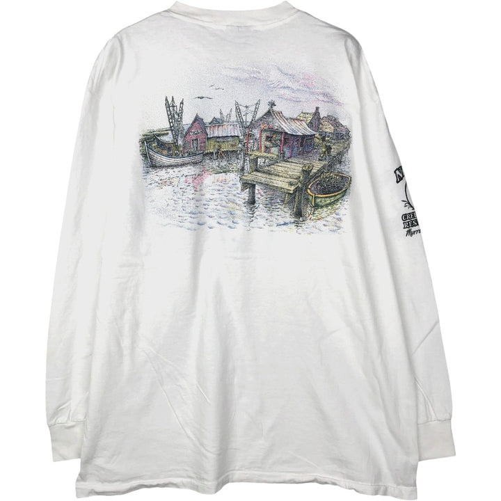 90'S ONEITA POWER-T Advertising Long-Sleeve T-Shirt, Made in USA, Men's XL Equivalent, Vintage cotton white type Vintage Second Hand