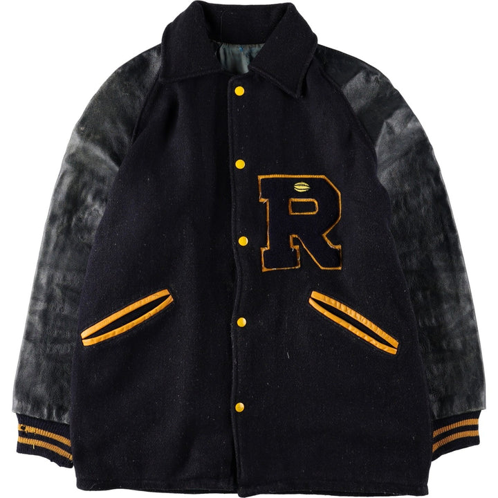 1950s-1960'S R. Sherman Collared Leather Sleeve Wool Button Varsity Jacket (Men's Size L) Vintage unclear black type Vintage Second Hand