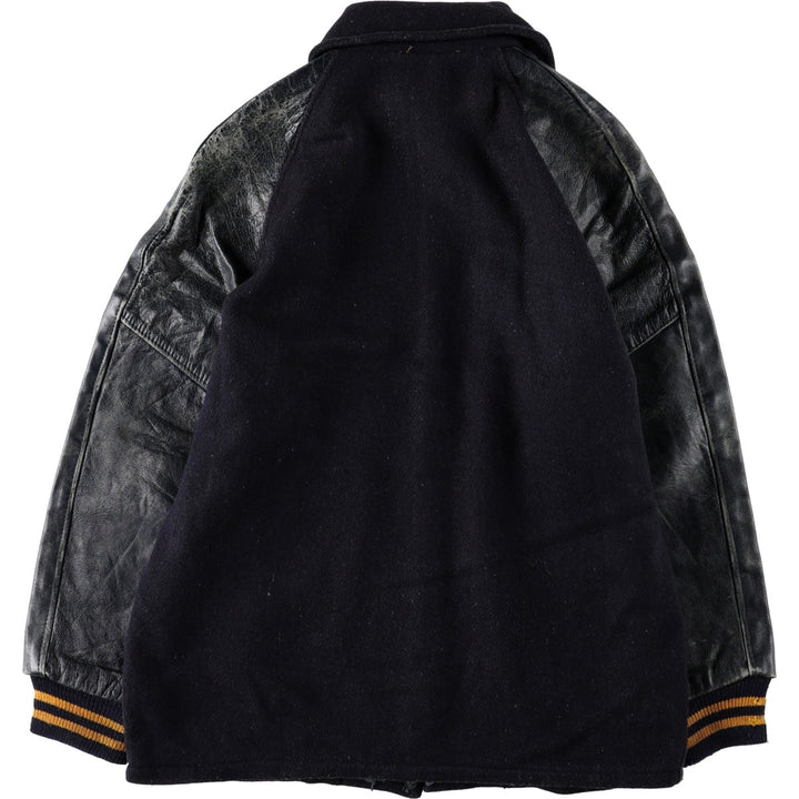 1950s-1960'S R. Sherman Collared Leather Sleeve Wool Button Varsity Jacket (Men's Size L) Vintage unclear black type Vintage Second Hand