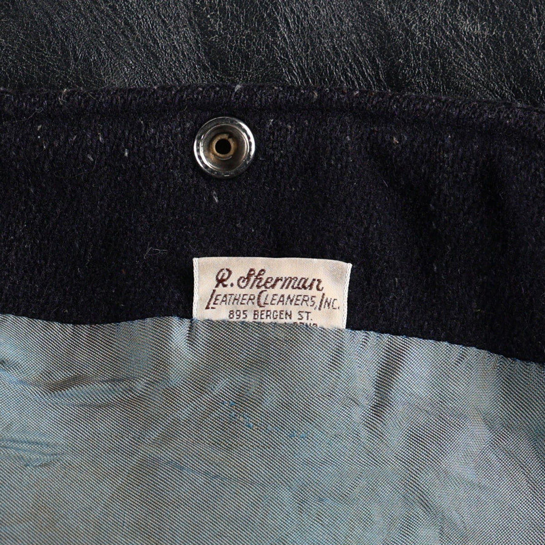 1950s-1960'S R. Sherman Collared Leather Sleeve Wool Button Varsity Jacket (Men's Size L) Vintage unclear black type Vintage Second Hand
