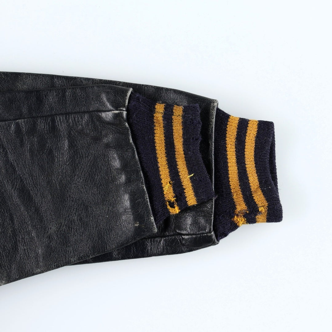 1950s-1960'S R. Sherman Collared Leather Sleeve Wool Button Varsity Jacket (Men's Size L) Vintage unclear black type Vintage Second Hand