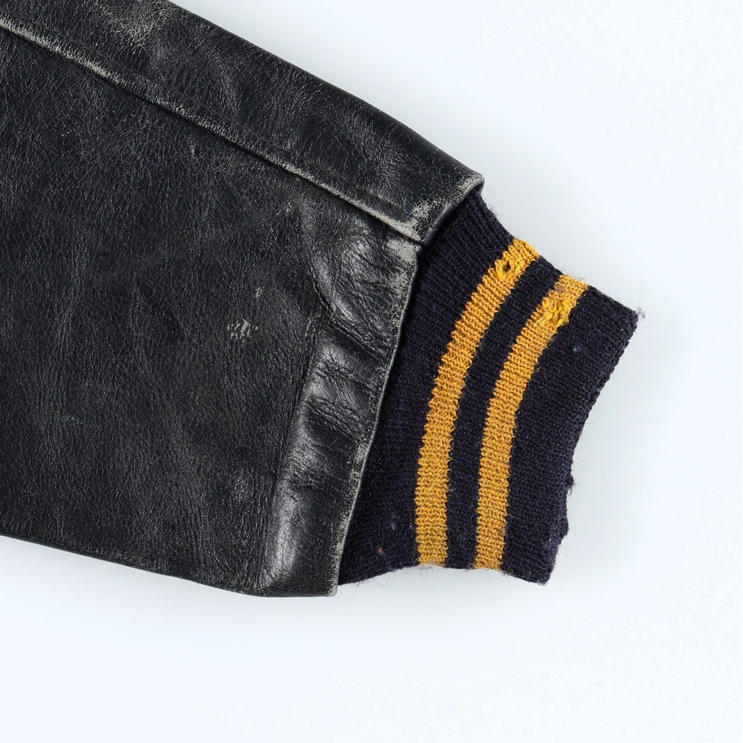 1950s-1960'S R. Sherman Collared Leather Sleeve Wool Button Varsity Jacket (Men's Size L) Vintage unclear black type Vintage Second Hand