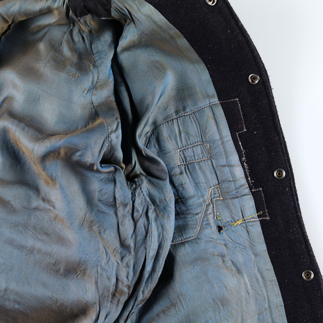 1950s-1960'S R. Sherman Collared Leather Sleeve Wool Button Varsity Jacket (Men's Size L) Vintage unclear black type Vintage Second Hand
