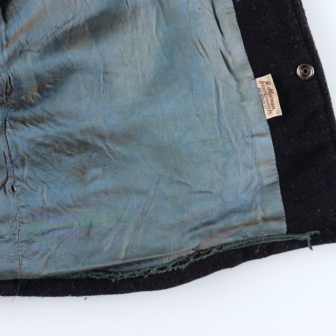 1950s-1960'S R. Sherman Collared Leather Sleeve Wool Button Varsity Jacket (Men's Size L) Vintage unclear black type Vintage Second Hand