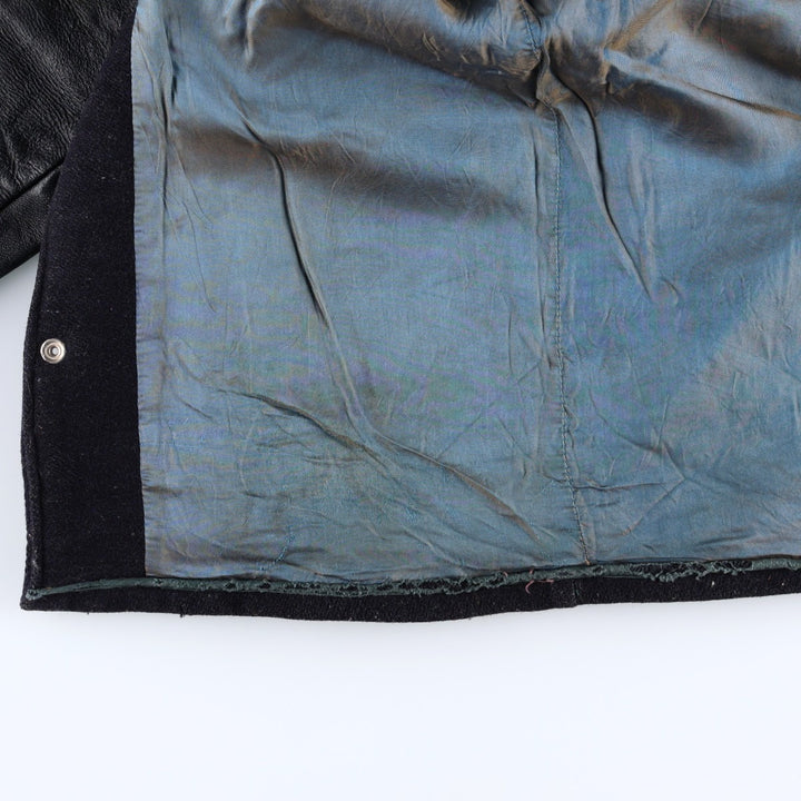 1950s-1960'S R. Sherman Collared Leather Sleeve Wool Button Varsity Jacket (Men's Size L) Vintage unclear black type Vintage Second Hand