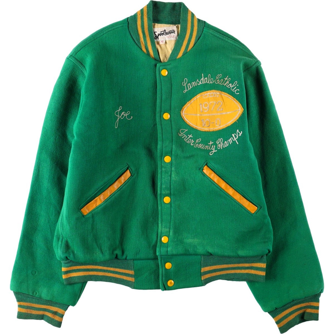 1970'S Sportswear Wool Stadium Jacket Award Jacket Varsity Jacket Men's Size L (Equivalent) Vintage unclear green type Vintage Second Hand
