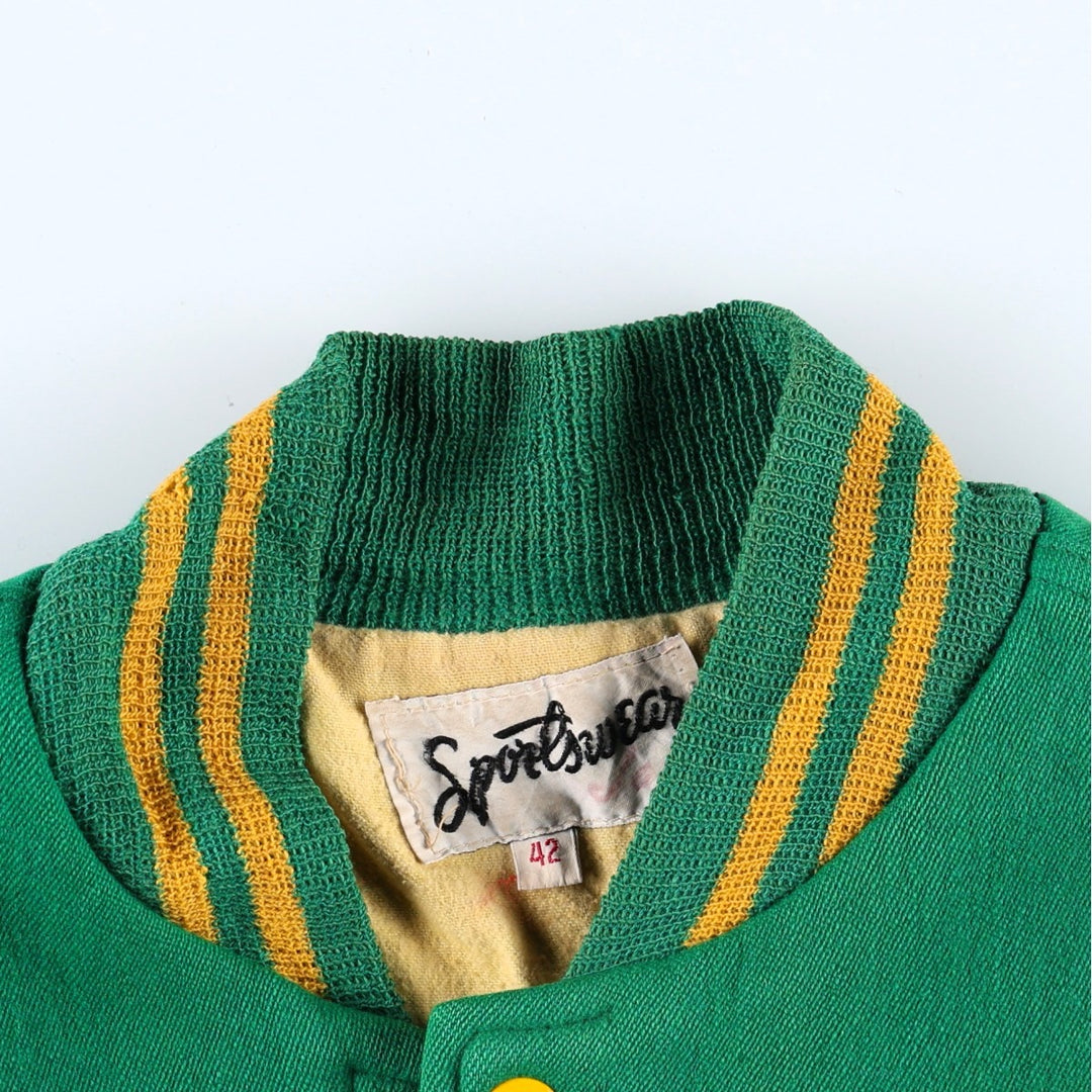 1970'S Sportswear Wool Stadium Jacket Award Jacket Varsity Jacket Men's Size L (Equivalent) Vintage unclear green type Vintage Second Hand