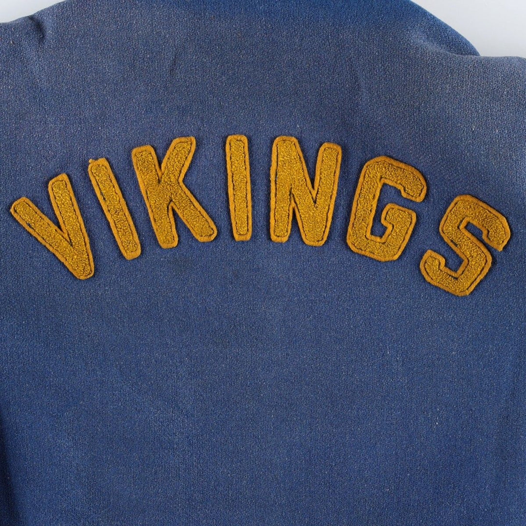 1970'S AVON SPORTSWEAR Collared, Padded, Two-Tone, Leather Sleeve Wool Button-Up Varsity Jacket, Men's Size L (Equivalent), Vintage wool blue type Vintage Second Hand