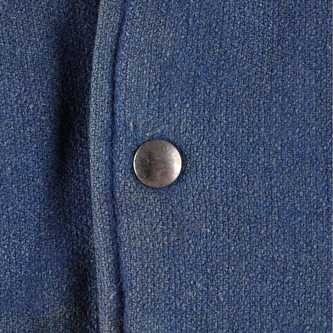 1970'S AVON SPORTSWEAR Collared, Padded, Two-Tone, Leather Sleeve Wool Button-Up Varsity Jacket, Men's Size L (Equivalent), Vintage wool blue type Vintage Second Hand