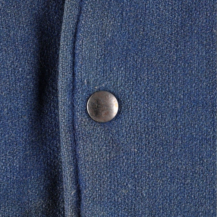 1970'S AVON SPORTSWEAR Collared, Padded, Two-Tone, Leather Sleeve Wool Button-Up Varsity Jacket, Men's Size L (Equivalent), Vintage wool blue type Vintage Second Hand
