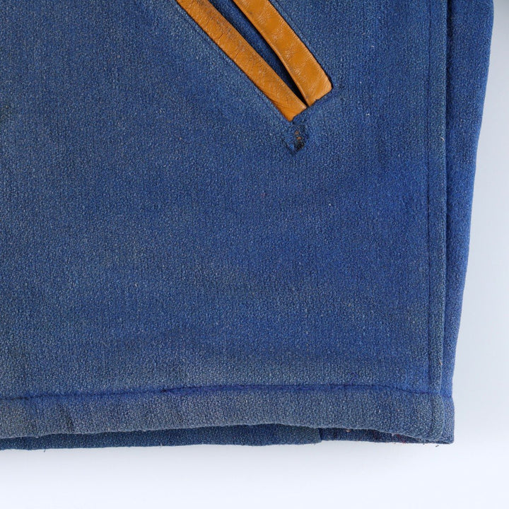 1970'S AVON SPORTSWEAR Collared, Padded, Two-Tone, Leather Sleeve Wool Button-Up Varsity Jacket, Men's Size L (Equivalent), Vintage wool blue type Vintage Second Hand
