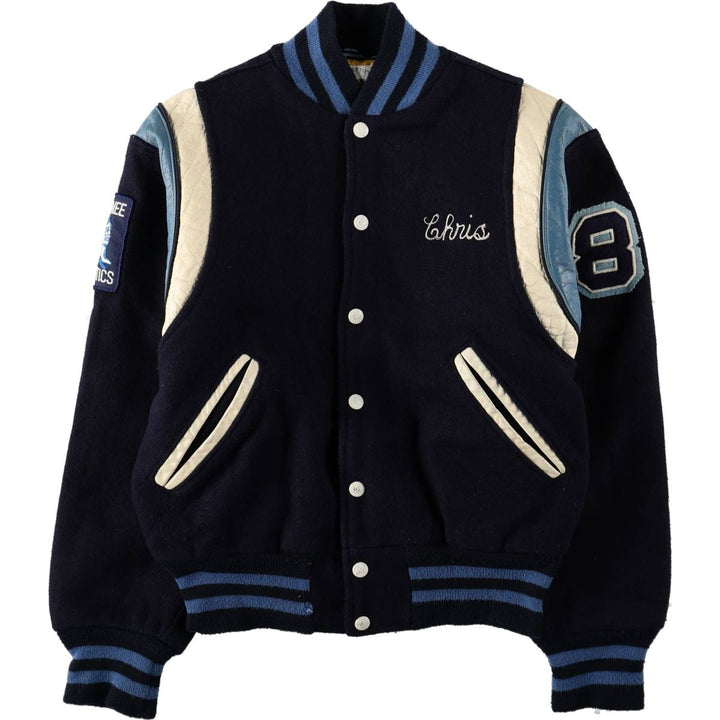70s-80'S DON PETTIT'S All Star Padded Wool Stadium Jacket Award Jacket Varsity Jacket Men's Size S (approx.) Genuine leather (sleeves) navy blue type Vintage Second Hand