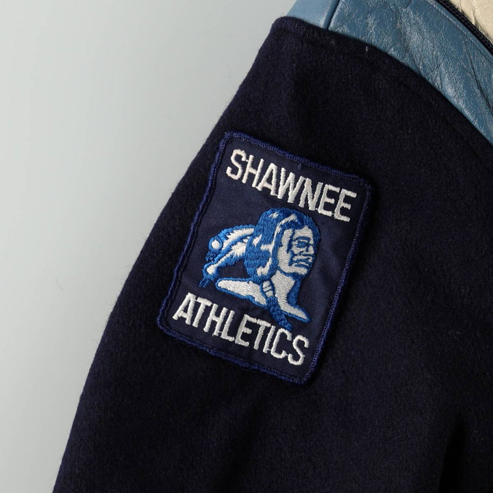 70s-80'S DON PETTIT'S All Star Padded Wool Stadium Jacket Award Jacket Varsity Jacket Men's Size S (approx.) Genuine leather (sleeves) navy blue type Vintage Second Hand