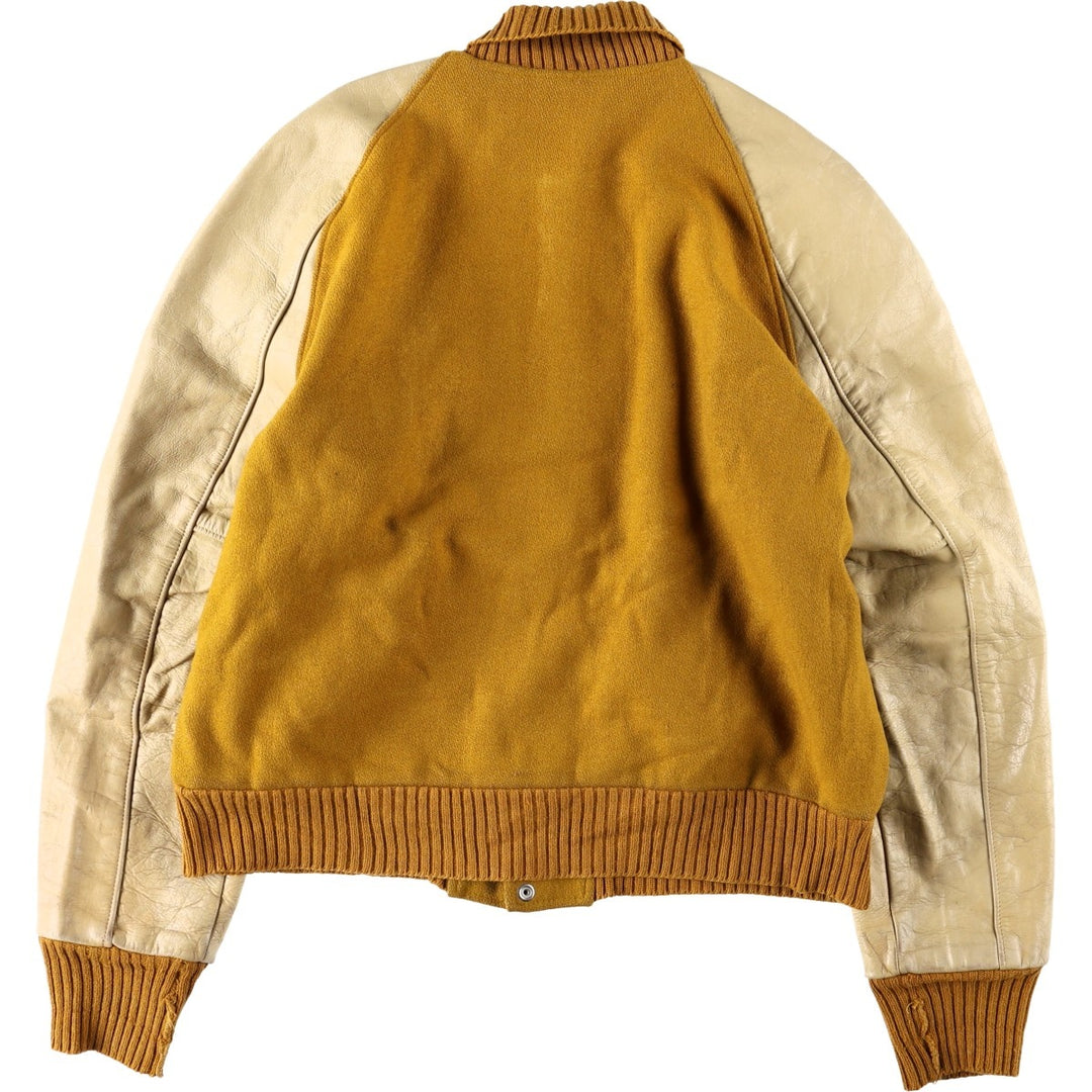 1960'S HOWE Leather Sleeve Wool Button Varsity Jacket, Men's Size L (approx.), Vintage Two-Tone Recycled wool ocher yellow type Vintage Second Hand