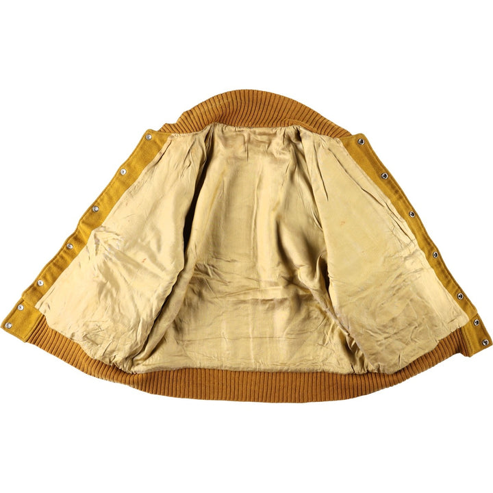 1960'S HOWE Leather Sleeve Wool Button Varsity Jacket, Men's Size L (approx.), Vintage Two-Tone Recycled wool ocher yellow type Vintage Second Hand