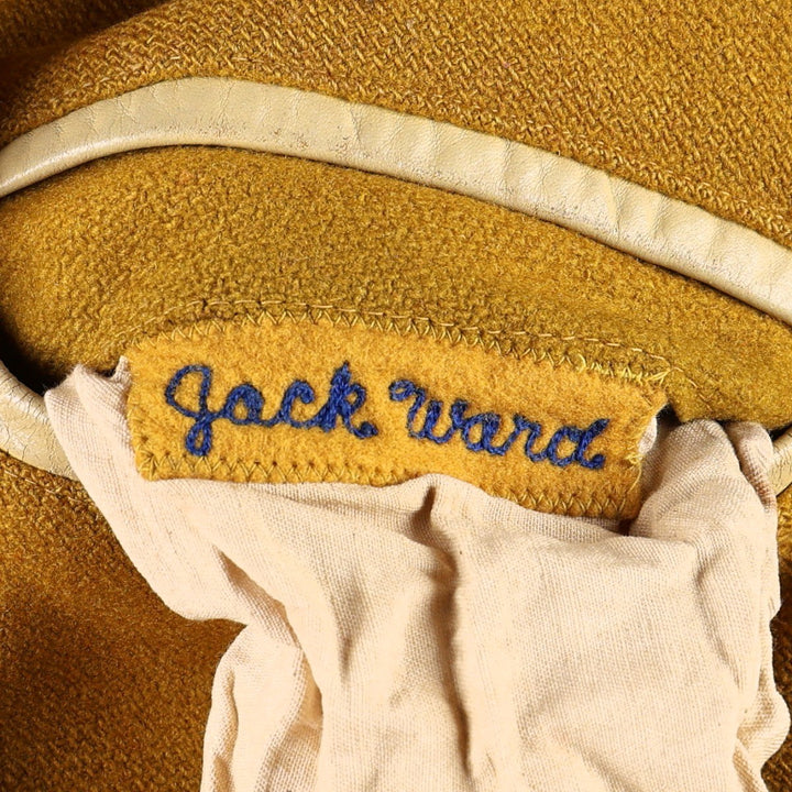 1960'S HOWE Leather Sleeve Wool Button Varsity Jacket, Men's Size L (approx.), Vintage Two-Tone Recycled wool ocher yellow type Vintage Second Hand