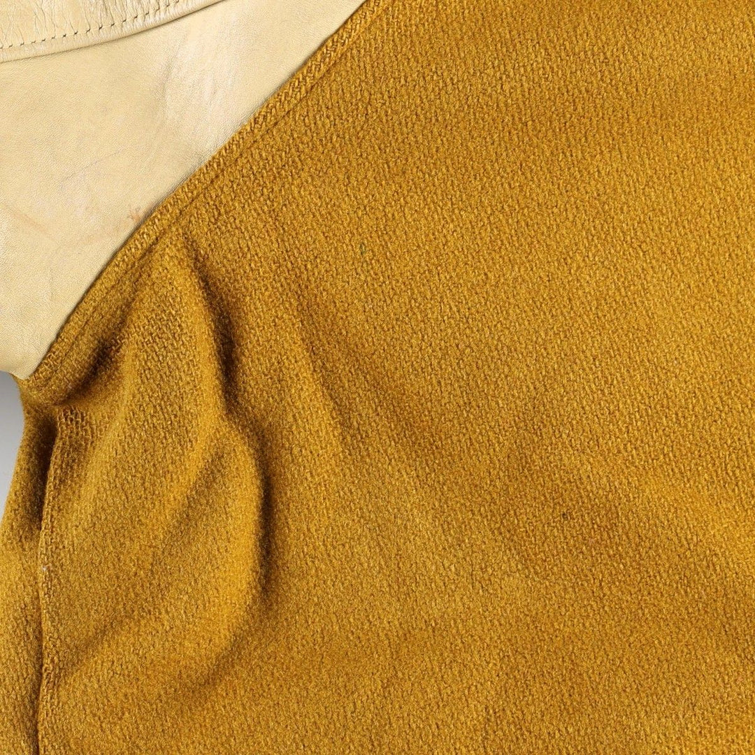 1960'S HOWE Leather Sleeve Wool Button Varsity Jacket, Men's Size L (approx.), Vintage Two-Tone Recycled wool ocher yellow type Vintage Second Hand
