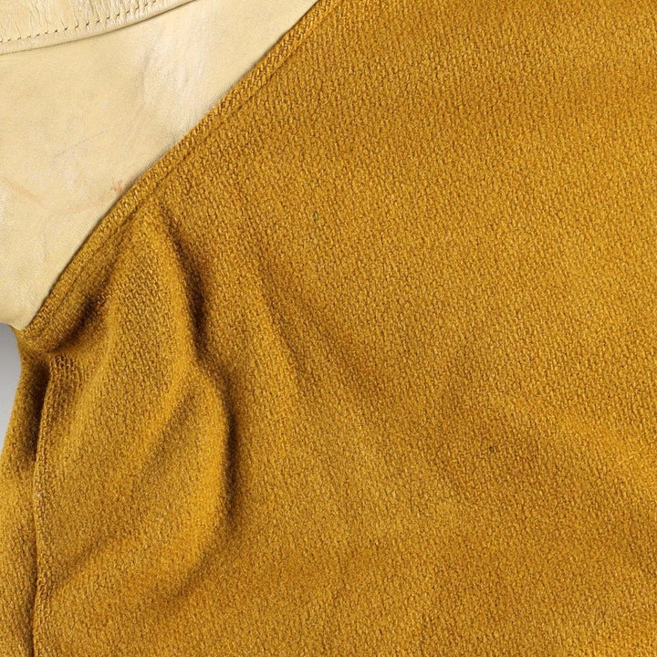1960'S HOWE Leather Sleeve Wool Button Varsity Jacket, Men's Size L (approx.), Vintage Two-Tone Recycled wool ocher yellow type Vintage Second Hand