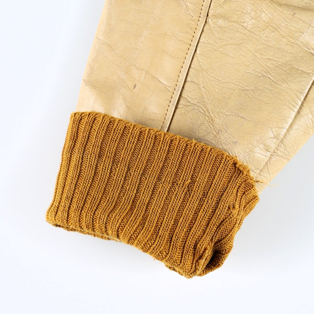 1960'S HOWE Leather Sleeve Wool Button Varsity Jacket, Men's Size L (approx.), Vintage Two-Tone Recycled wool ocher yellow type Vintage Second Hand