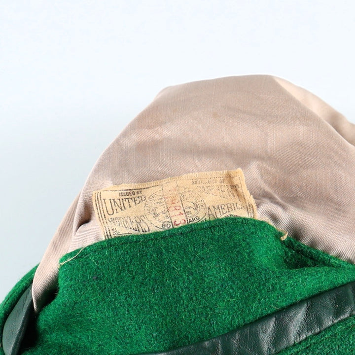 70'S OUTDOOR OUTFITS Leather Sleeve Wool Button Varsity Jacket, Men's Size L (Equivalent), Vintage unclear green type Vintage Second Hand