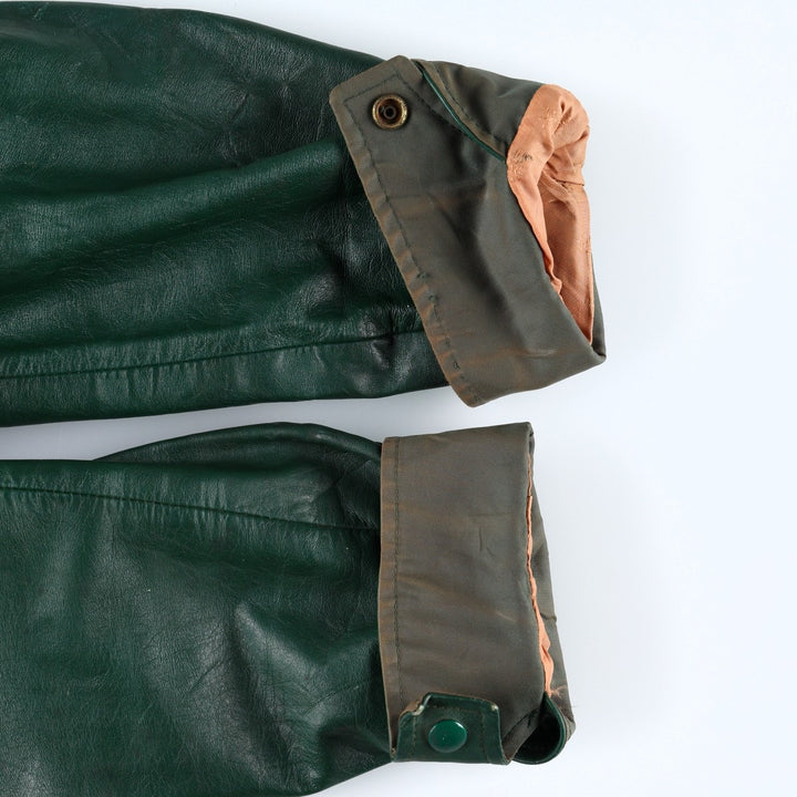 70'S OUTDOOR OUTFITS Leather Sleeve Wool Button Varsity Jacket, Men's Size L (Equivalent), Vintage unclear green type Vintage Second Hand