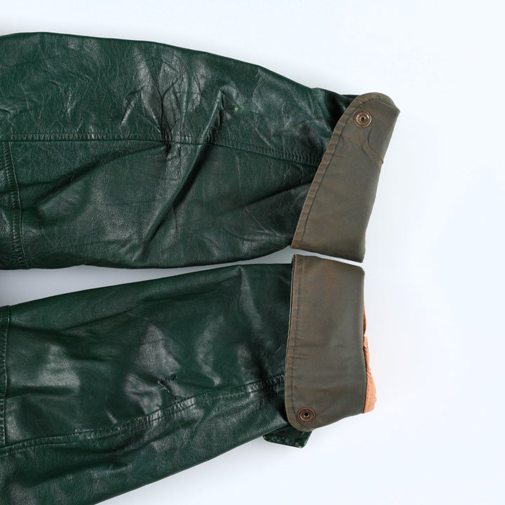 70'S OUTDOOR OUTFITS Leather Sleeve Wool Button Varsity Jacket, Men's Size L (Equivalent), Vintage unclear green type Vintage Second Hand