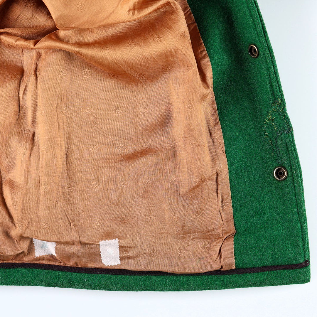70'S OUTDOOR OUTFITS Leather Sleeve Wool Button Varsity Jacket, Men's Size L (Equivalent), Vintage unclear green type Vintage Second Hand