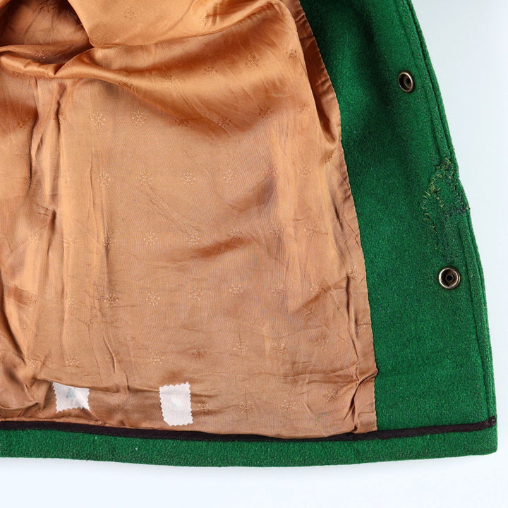 70'S OUTDOOR OUTFITS Leather Sleeve Wool Button Varsity Jacket, Men's Size L (Equivalent), Vintage unclear green type Vintage Second Hand