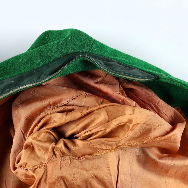 70'S OUTDOOR OUTFITS Leather Sleeve Wool Button Varsity Jacket, Men's Size L (Equivalent), Vintage unclear green type Vintage Second Hand
