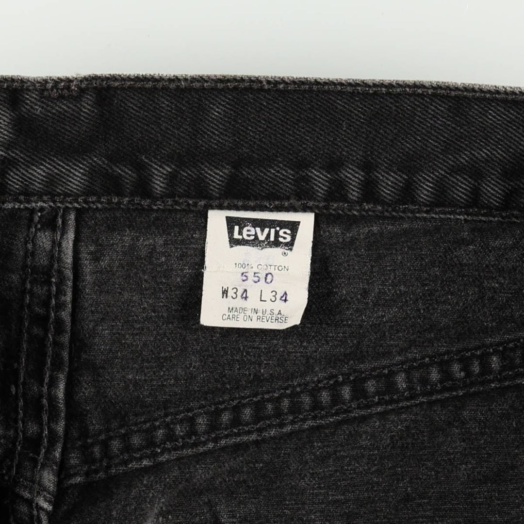 Levi's 550-0191 Black Denim Tapered Jeans, Made in USA, Men's Size W34 (approx.) cotton black type Vintage Second Hand