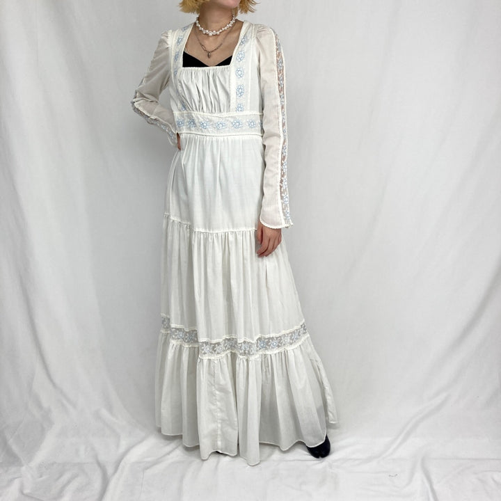 70'S GUNNE SAX Maxi length long sleeve flare dress Women's M Vintage /eva000502