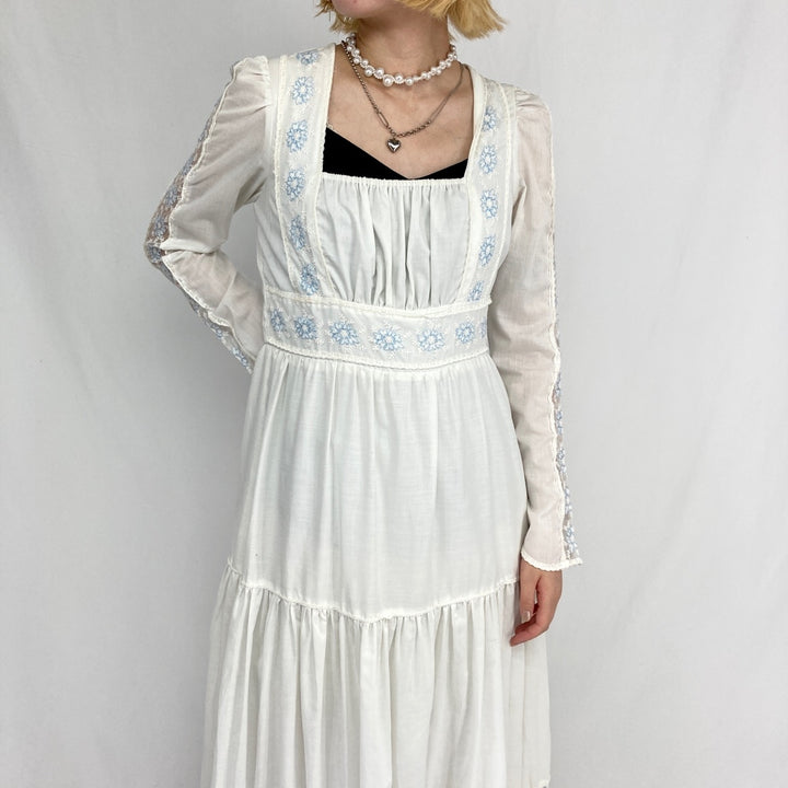 70'S GUNNE SAX Maxi length long sleeve flare dress Women's M Vintage /eva000502