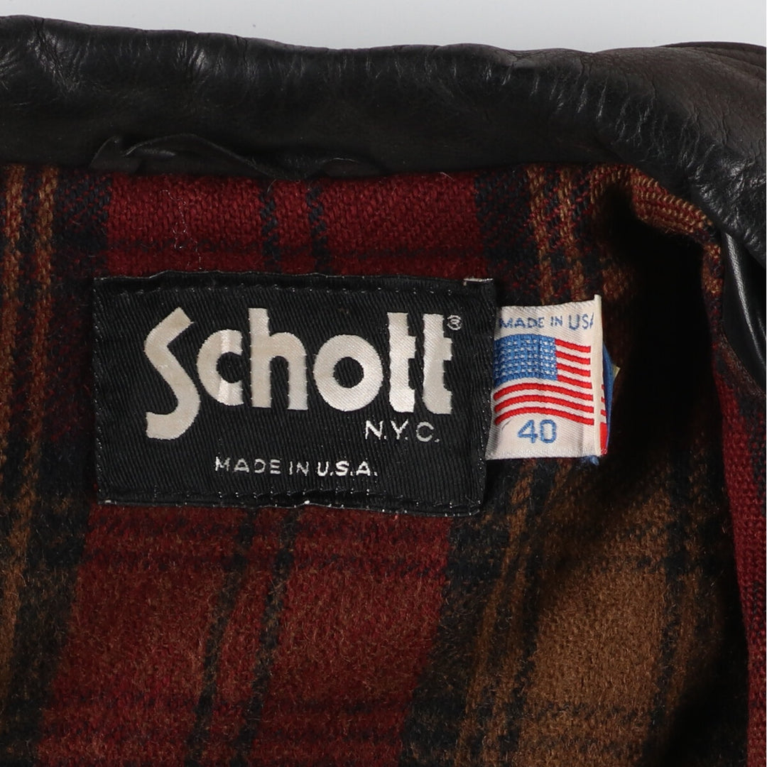 80'S SCHOTT snap button check liner hunting leather jacket made in USA size 40 men's M vintage /eva000634