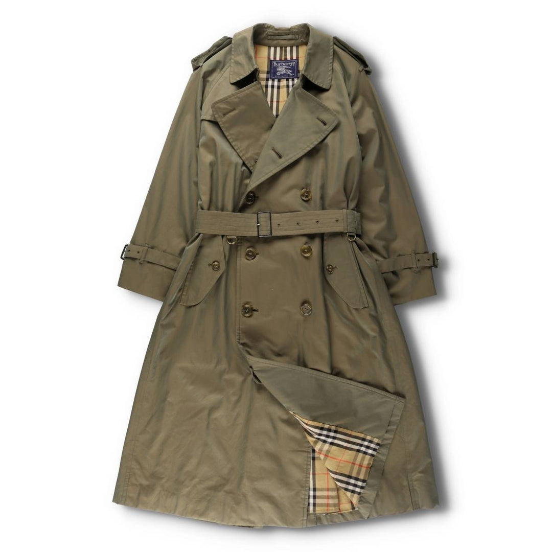 80'S Burberry 100% cotton iridescent color one sleeve trench coat made in England men's XL size vintage cotton Khaki type sage green Vintage Second Hand