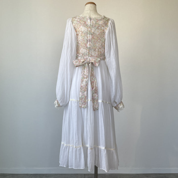 70'S Gunne Sax Jessica floral lace-up long sleeve flared dress for women, size M, vintage /eva000651